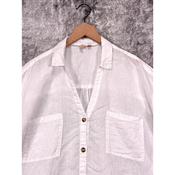 Anthropologie Top Large Womens Pilcro White Linen Button Up Boxy Shirt - Picture 2 of 7